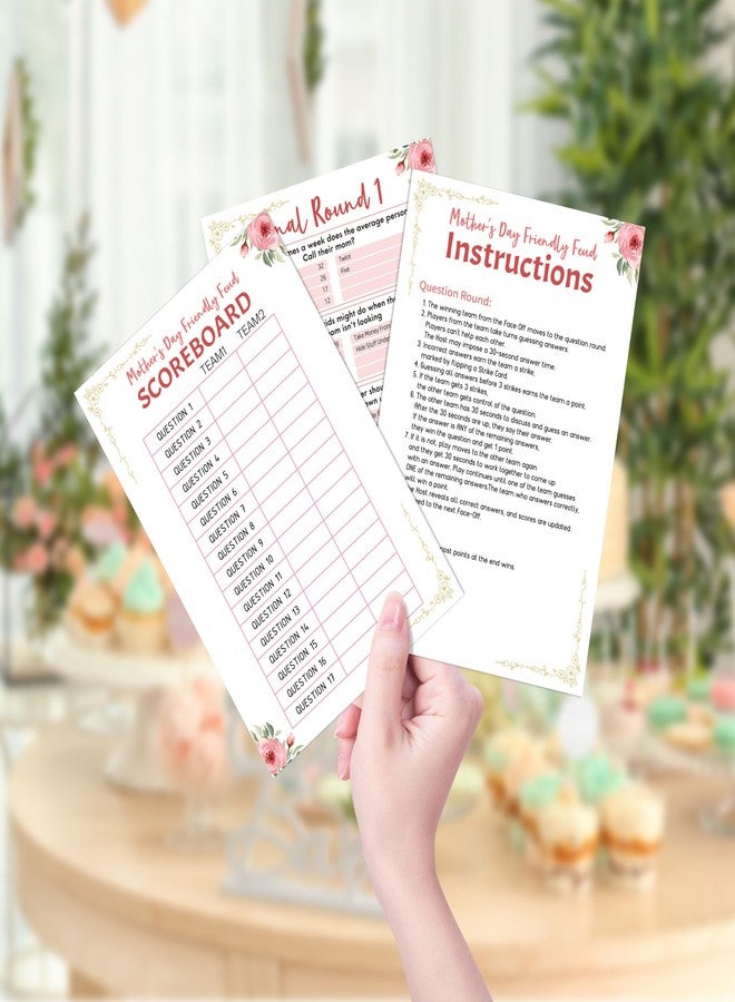 Mueddur Mother's Day Family Feud Game, Blush Pink Floral Friendly Feud Quiz Mothers Day Brunch Games, Family Reunion Activities, Mother's Day Party Decorations, 07 - Image 3